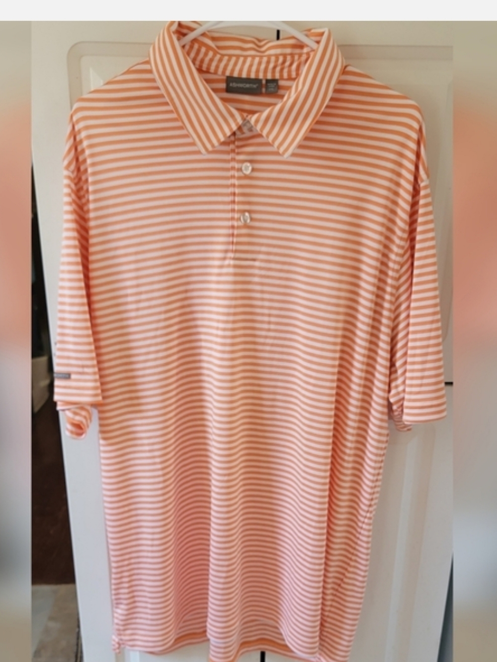 Ashworth Peach and White Striped Golf  Polo